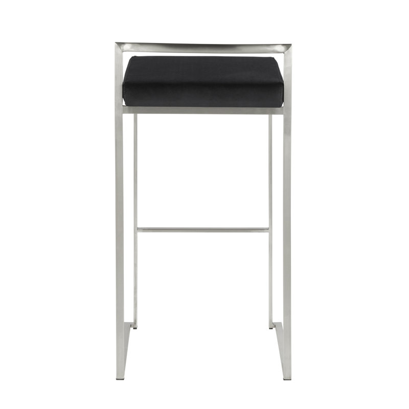 Tabouret de bar et de comptoir empilable Ernestine, Noir / acier inoxydable, Tabouret de bar (siège d'une hauteur de 30 po)