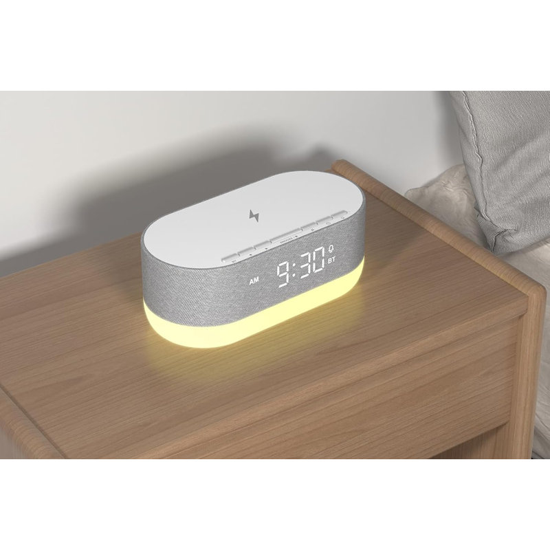 3 In 1 Sound Machine Alarm Clock& Wireless Charger Soothing White Noise Bluetooth Music Relaxation & Customized Sleep-Wake Routine