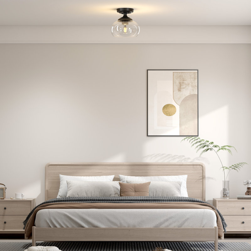 Semi Flush Mount Ceiling Light with Glass Shade, Matte Black