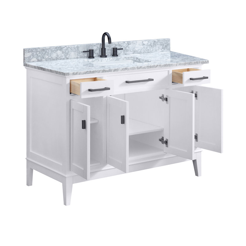 Anglet 48" Single Bathroom Vanity with Top, Carrera White, White