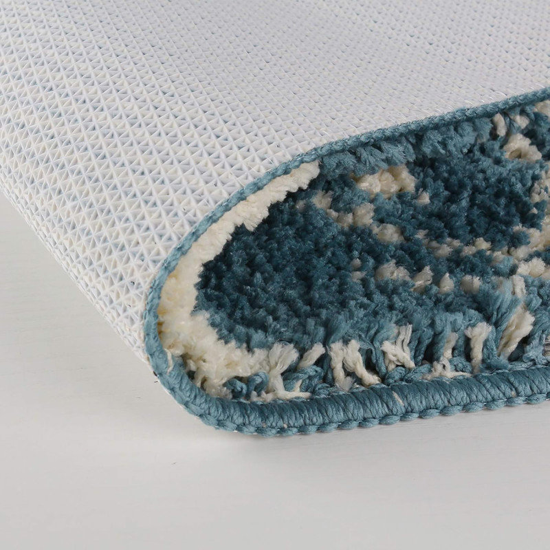 Folia Soft Botanical Microfiber Runner Rug,Blue Leaf on Cream,Pet-Friendly, Anti-Slip, Rectangle 2'3" x 1'6"