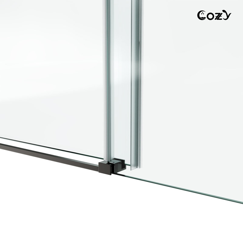 68-73" W X 66" H Frameless Single Sliding Shower Tub Door with 3/8" (10mm) Clear Tempered Glass, Shatter-Resistant Film & Installation Hole Locator - Square Top Rail