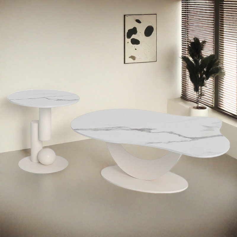 Combinaison de table basse American Light Luxury, H 17,7 po x L 39,4 po x l 23,6 po, Blanc, Blanc / Gris