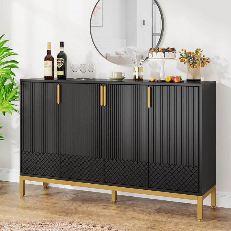 Buffet 59,74 "noir de luxe avec rangement et portes géométriques