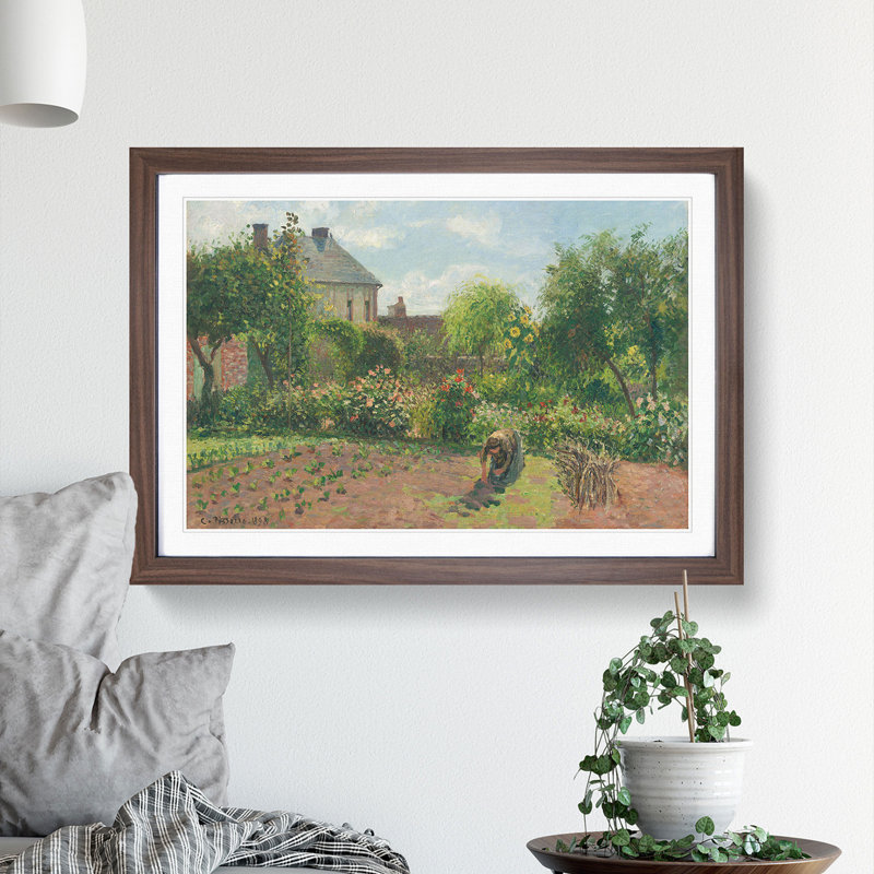 Garden at Eragny by Camille Pissarro - Picture Frame Painting, 27cm H x 36cm W x 2cm D, Walnut Framed