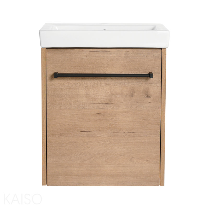 Meuble-lavabo flottant mural 18 po avec lavabo en céramique et porte d'armoire à fermeture en douceur, pour petite salle de bain