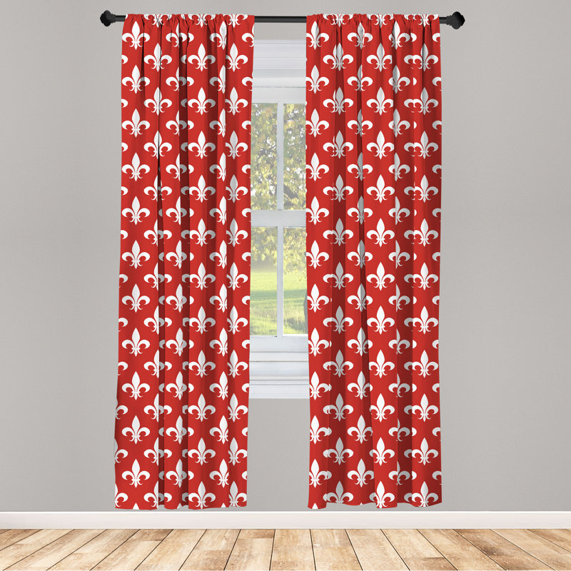 Rideaux 4 panneaux Latitude Run® Fleur De Lis, rouge héraldique et blanc, L 56 po x L 84 po