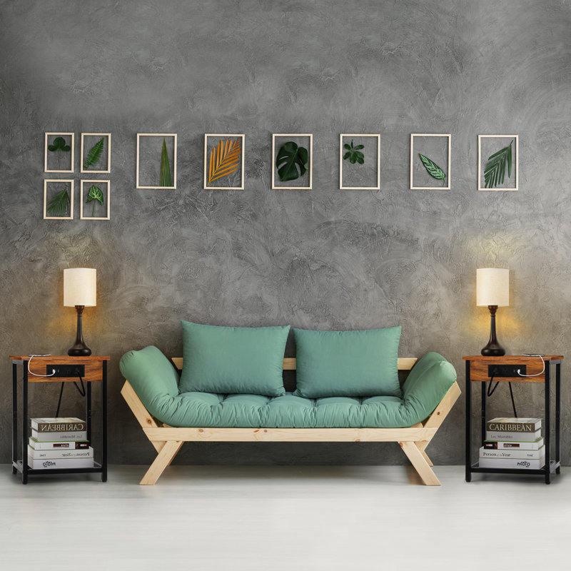 Fika End Table Set and Built-In Outlets, Chaos Yellow/Black