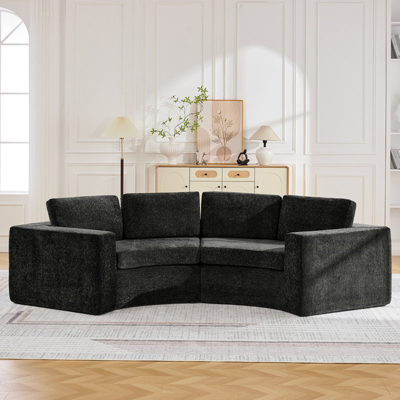 Boneless Curved Modular Sectional Sofa, 4 to 10 Seater with 8.47" Wide Arms, No Assembly Required, 4, Black