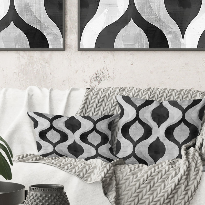 Gris moderne treillis I - coussin décoratif moderne, H 18 po x l 18 po