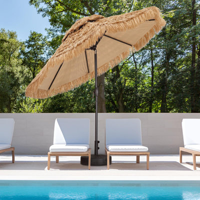 9FT Hula Thatched Tiki Umbrella with Crank (No Base)