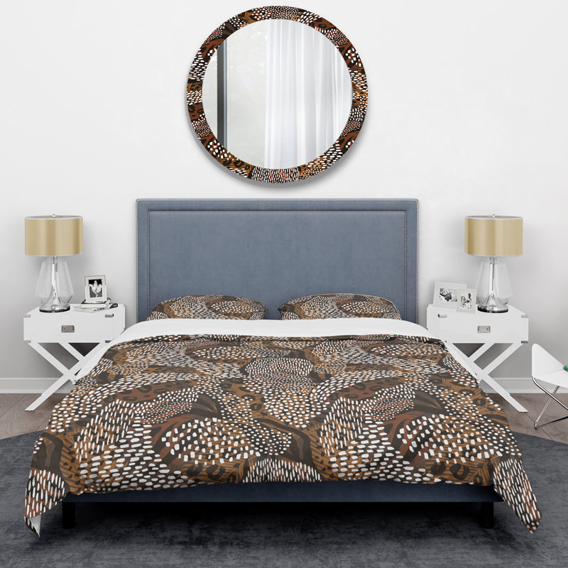 Ensemble de housse de couette en microfibre brun / blanc 2 pièces, Housse de couette simple + 1 taie décorative stan