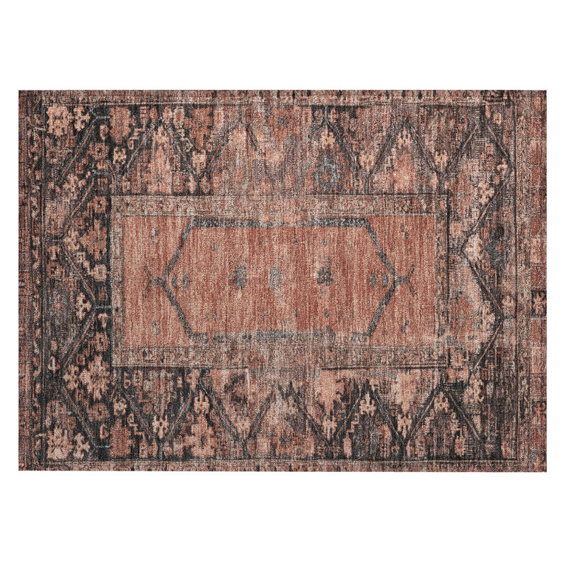 Machine Washable Indoor/Outdoor Xhevrie Terracotta Rug, Rectangle 1'8" x 2'6"