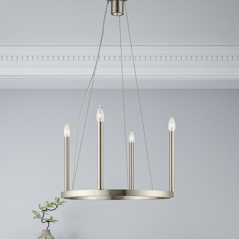 Gus 5 - Light Steel Dimmable Wagon Wheel Chandelier, Brushed Nickel