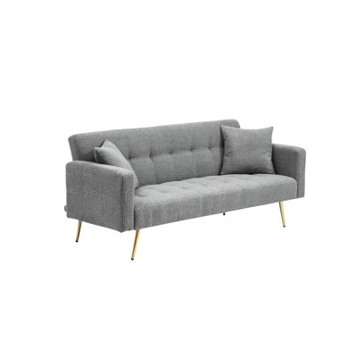 Grey Fleece 71.7 - Inch Bed In Modern Style For Living Space, 2 Seats, Frame Configuration, Included Pillows, Practical Arrangement Bed, Structure, Metal Legs, Throw Easy Assembly Steps