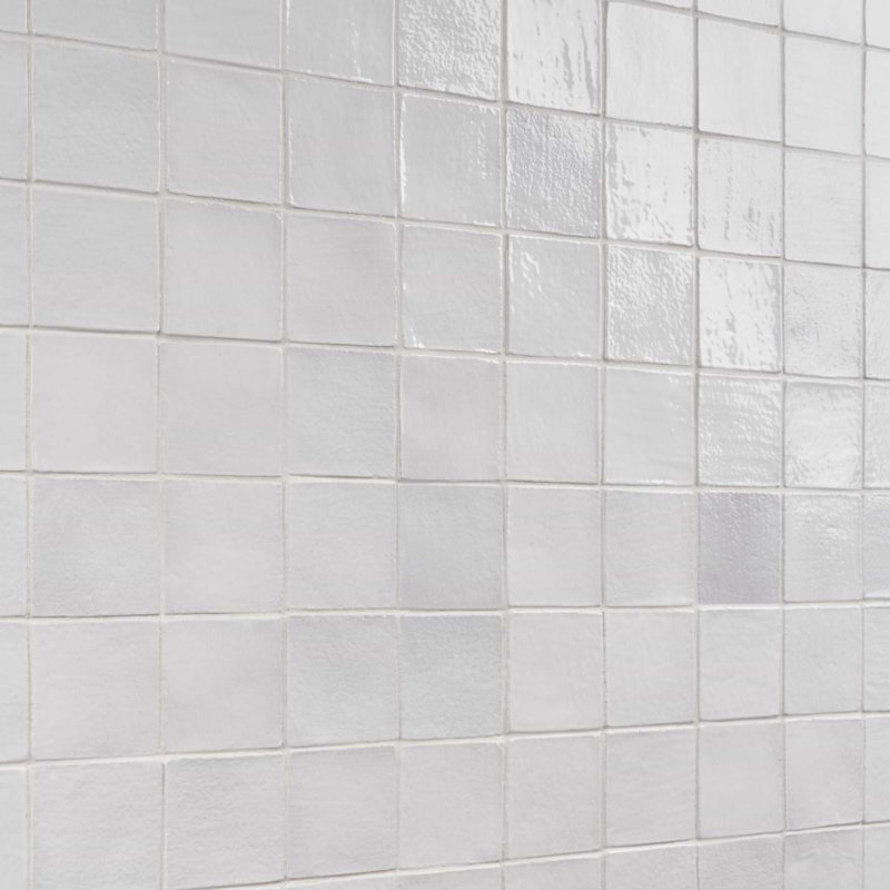 Emery Blue 4X4 Square Handmade Crackled Glossy Terracotta Tile - Final Sale, White