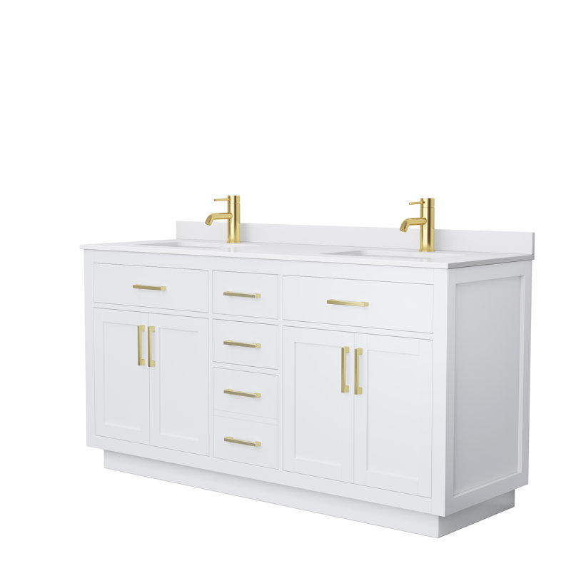 Beckett TK 72'' W Double Vanity, White, White Cultured Marble, Brushed Gold