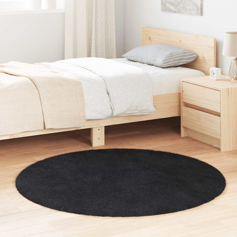 Shaggy Rug High Pile NAVARRA Black Polyester, Round 120cm