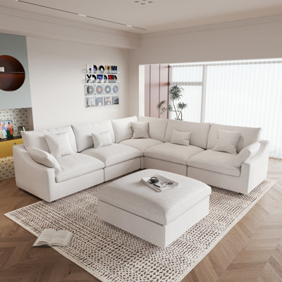 6 - Piece Slipcovered Sectional With Ottoman