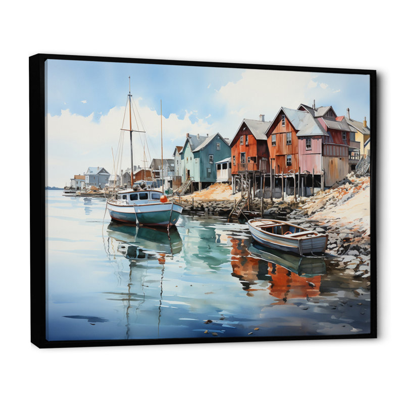 Port Harbor Reflections III, Cadre flottant noir, H 16 po x l 32 po x P 1 po