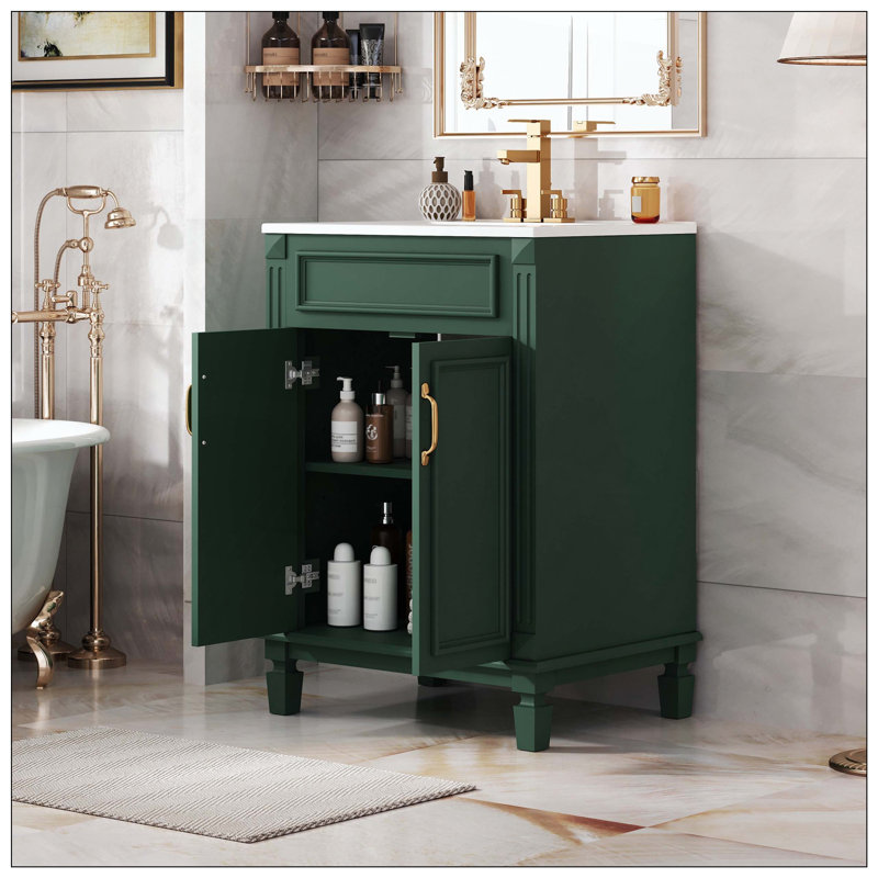 Ensemble de meuble-lavabo moderne avec 2 portes à fermeture douce, Vert