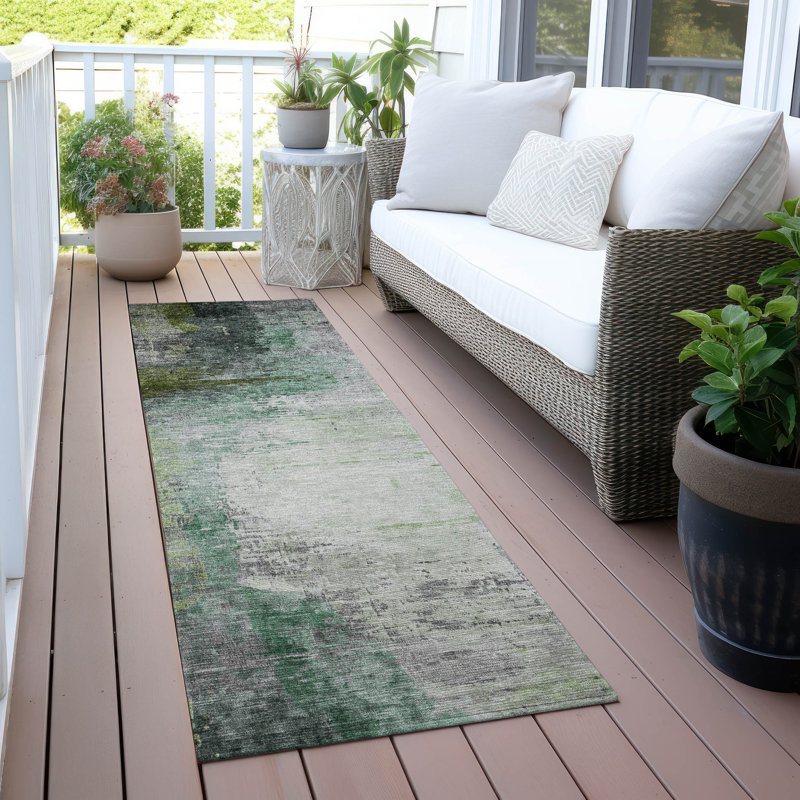 Tapis vert intérieur / extérieur lavable à la machine Xhevrie, Tapis de couloir 2 pi 3 po x 7 pi 6 po