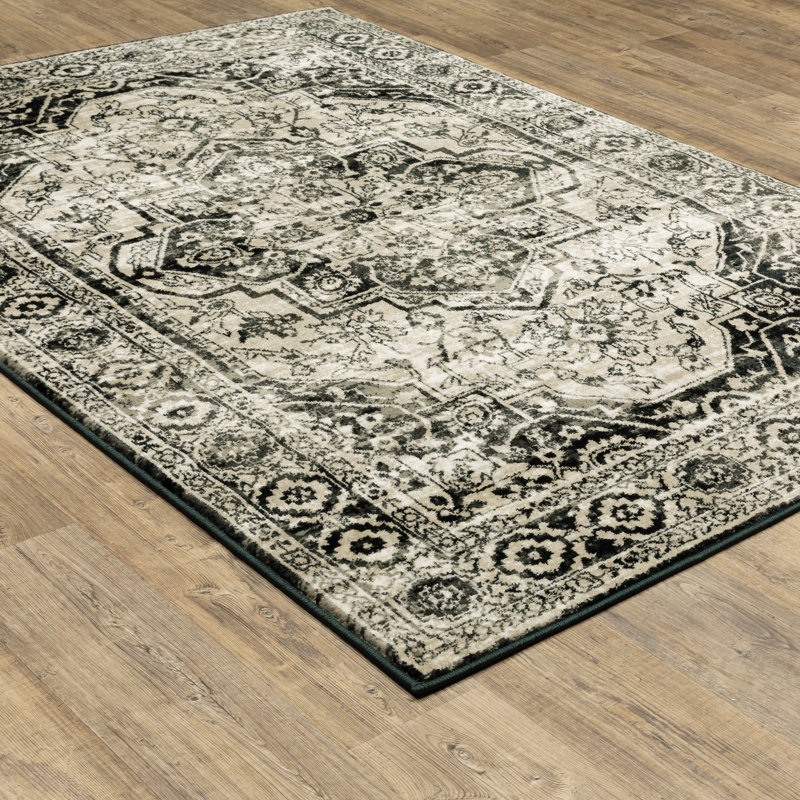 Tapis oriental gris / noir Flori, Rectangle 5 pi 3 po x 7 pi 3 po