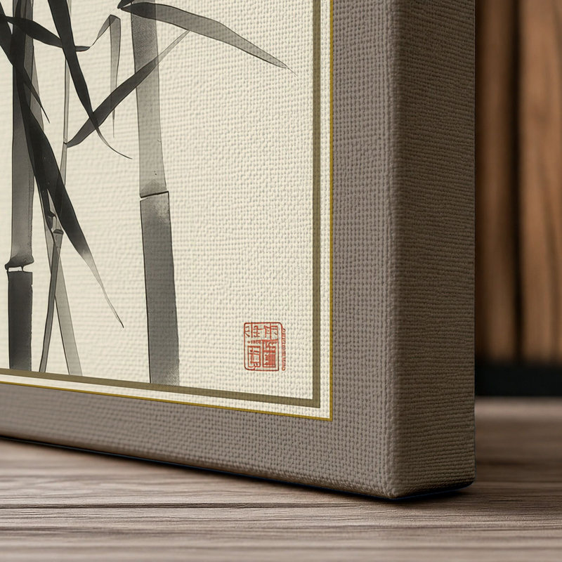 Bamboo in Ink Japandi - Wrapped Canvas, 36x24 - 91.4 x 61.0 cm, Taupe Border