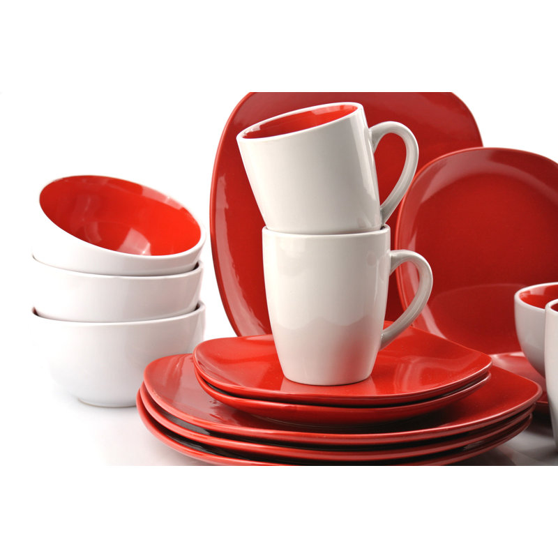 Nova Piece Ceramic Dinnerware Set - Service for 4, Red/White