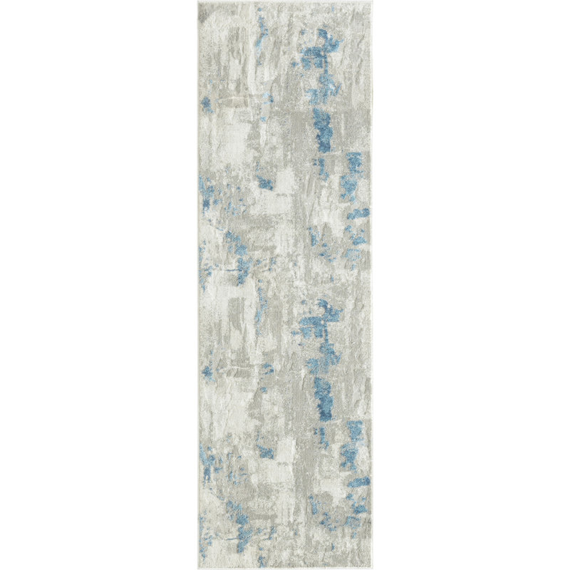 Abstract Machine Woven Area Rug in Blue/Gray, Runner 2' x 6'