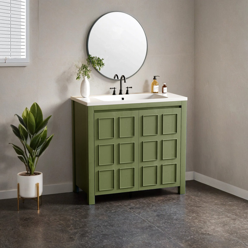 36'' Single Bathroom Vanity with Resin Top, Green