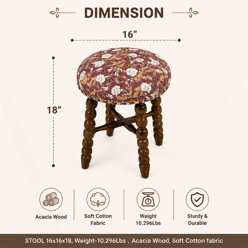 Tabouret de bar en bois d'acacia massif avec dossier et siège rembourré