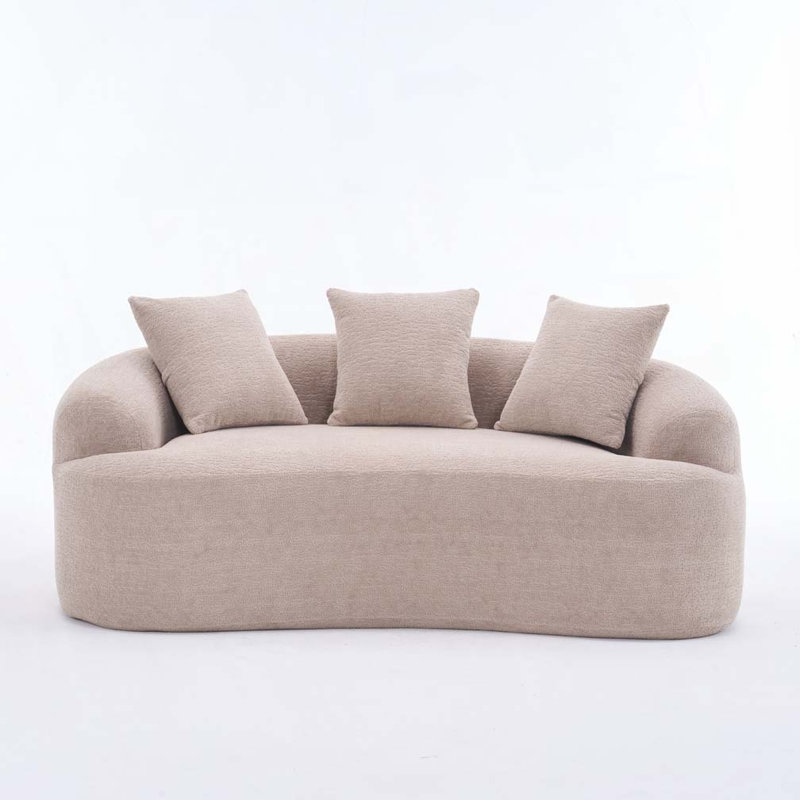 Canapé incurvé chenille en tissu chenille, sans assemblage, Crème abricot