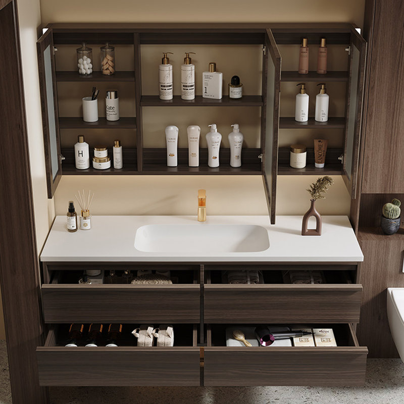 Armoire de salle de bain moderne et luxueuse, H 21,7 po x l 55,1 po x P 21,7 po, Marron foncé