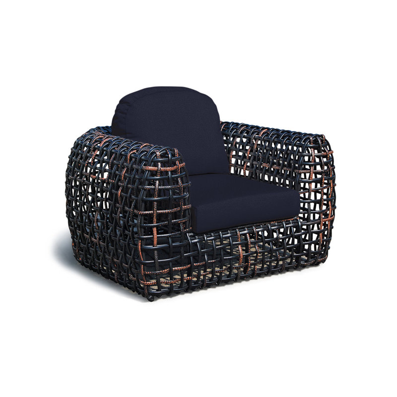 Dynasty Outdoor Lounge Chair, Black Mushroom, Canvas Navy Sunbrella® Canvas