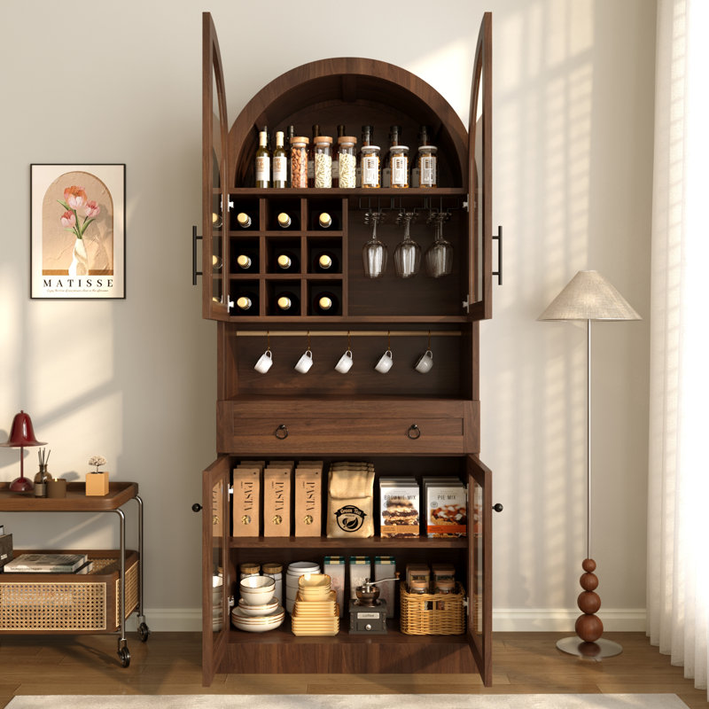 Bar Mid-Century avec tablette réglable Kate, Walnut