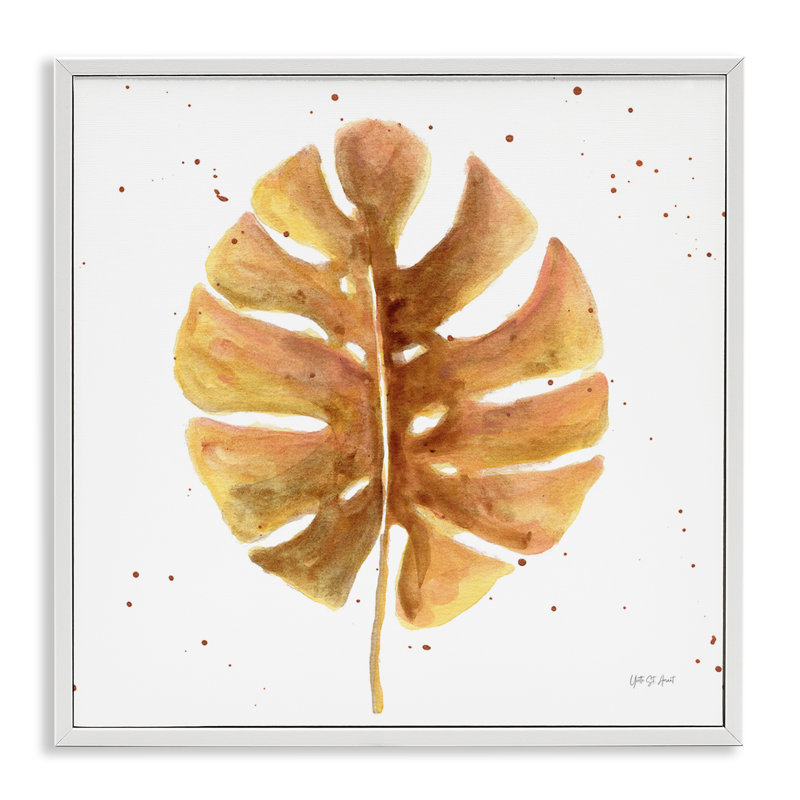 Feuille de palmier doré yvette St. Amant bg-019, Estampe numérique encadrée blanc bord de mer, H 24 po x l 24 po