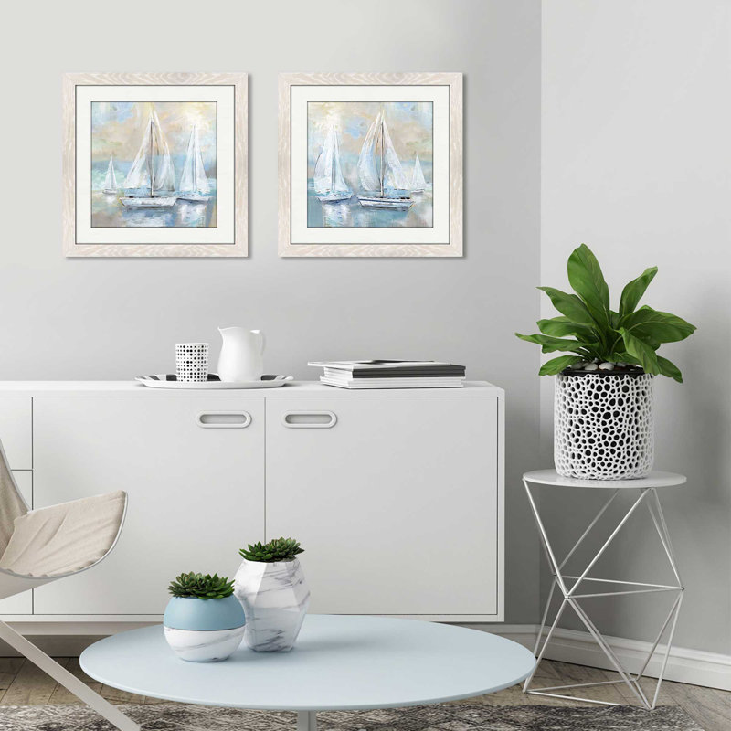 « voile away », ensemble de 2 reproductions de peintures à l’acrylique encadrées, Blanc mat, H 16,5 po x l 33 po x P 1 po