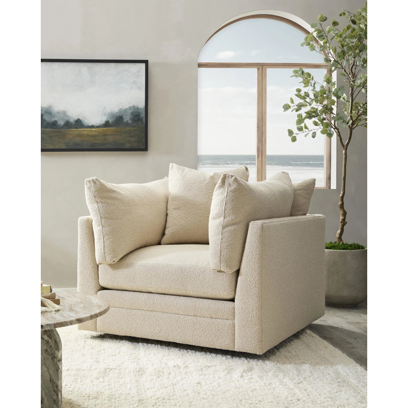 Audrey Swivel Armchair, Dawn Flax Performance Upholstery