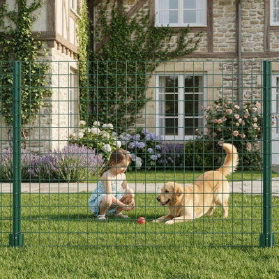 Ensemble de clôture en treillis métallique soudé revêtu de PVC, clôture en fil de fer galvanisé avec poteaux en U et attaches de câble, barrière extérieure pour chien de jardin