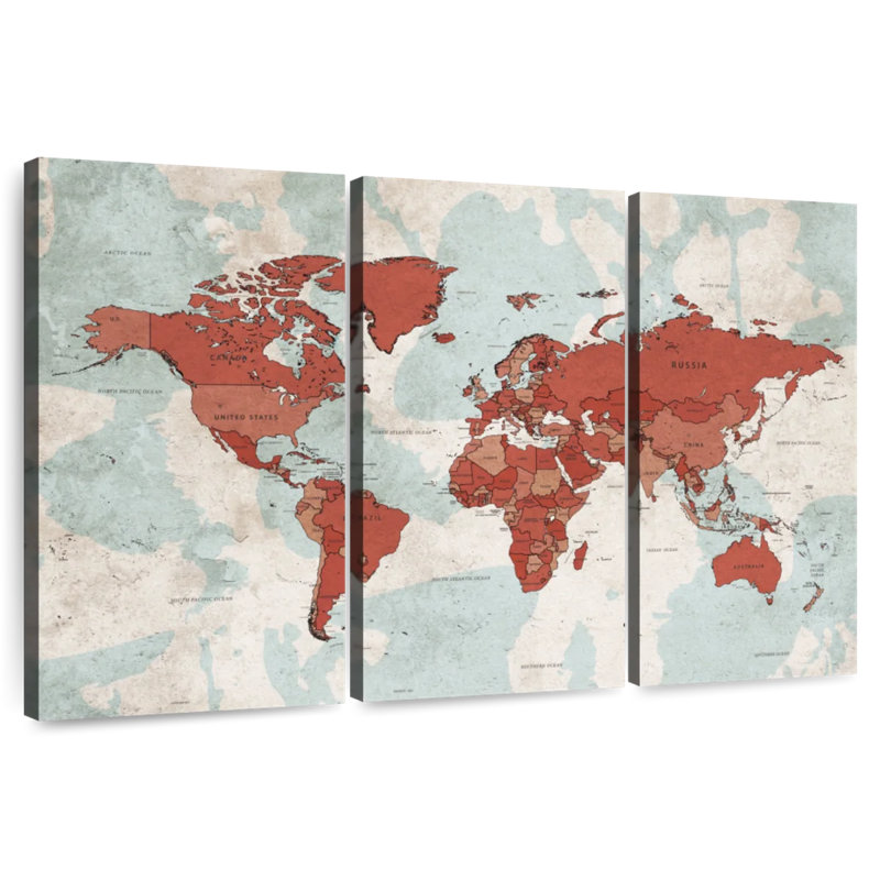 Keiri Aged World Map XII, 32" H x 50" W