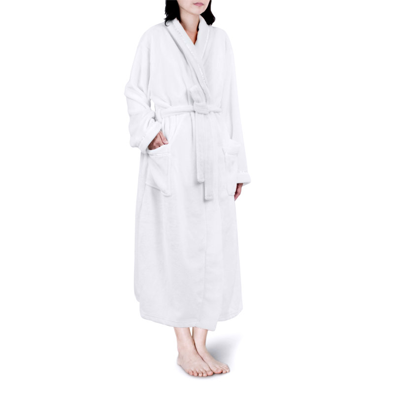 Peignoir mi-mollet en molleton avec poches, G / TG, Blanc