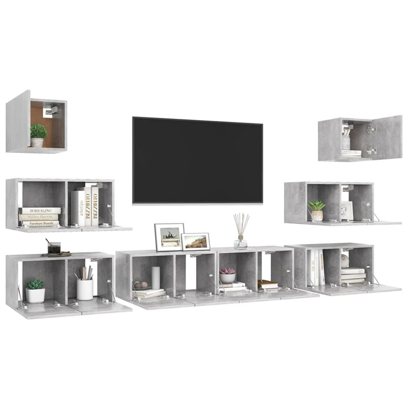 3 Piece TV Cabinet Set Concrete Grey Engineered Wood, Concrete Grey