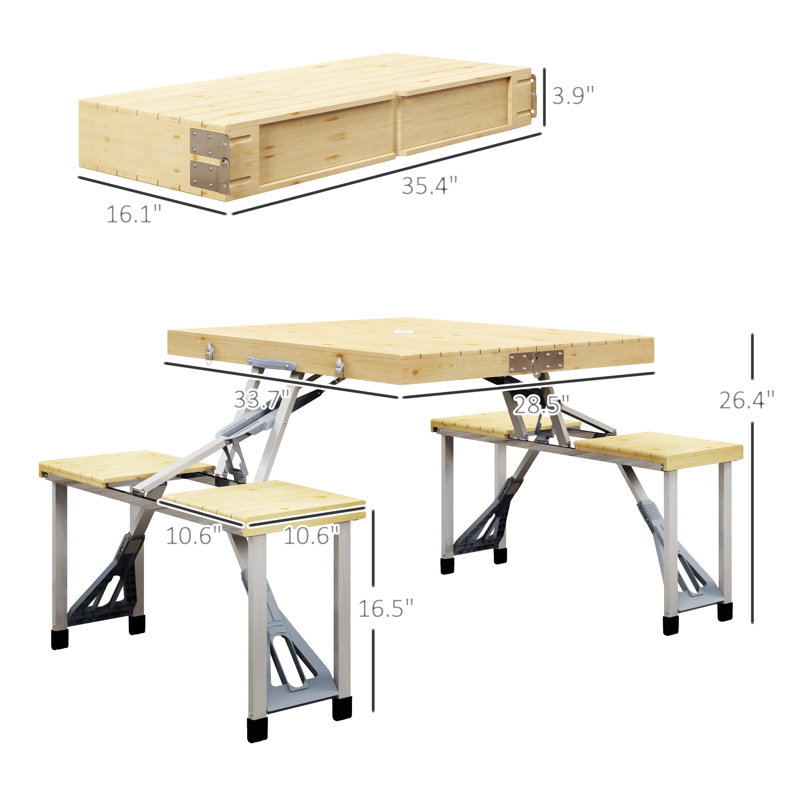 Table de pique-nique pliante Outsunny avec sièges et trou pour parasol