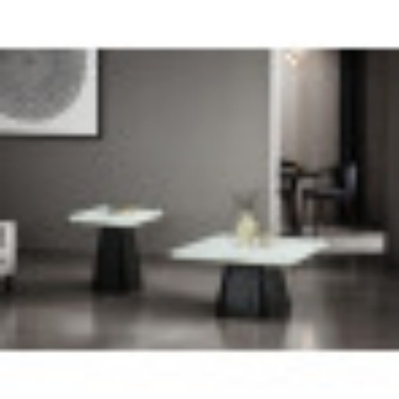 Ensemble de table 3 pièces de style contemporain 1 table basse carrée 2 x table de bout carrée Faux marbre avec rebords incurvés doux, finition noire, salon principal