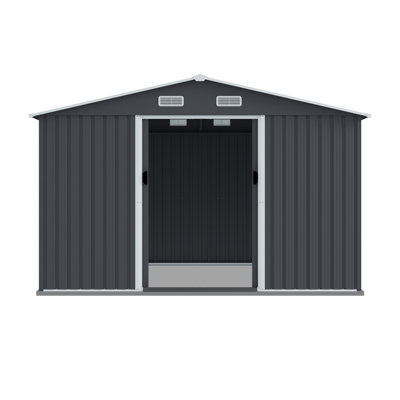Grande remise à outils extérieure en métal de 8 pi x 10 pi avec portes coulissantes et évent pour la cour arrière, le patio, les tondeuses à gazon et les vélos