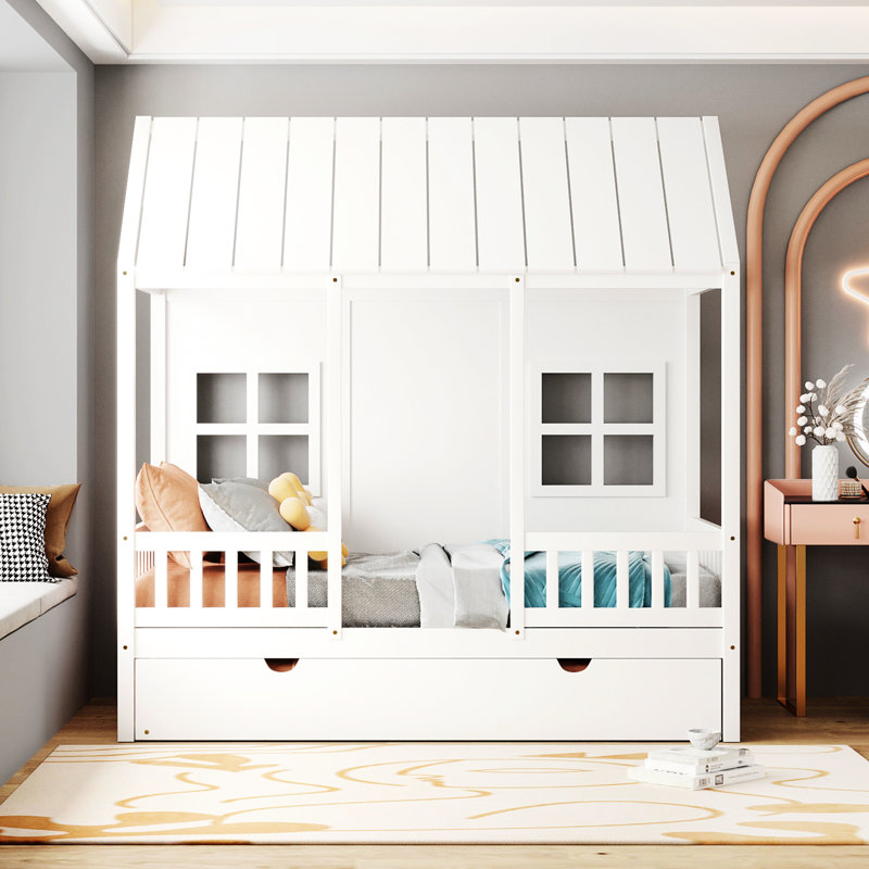 Lit simple avec lit gigogne blanc - Fonctionnel et bois de chambre pour un espace de sommeil confortable