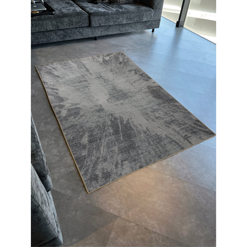 Tapis décoratif moderne à motif abstrait gris, Rectangle 4 pi 8 po x 6 pi 7 po