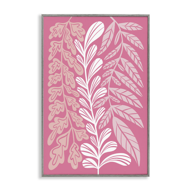  «Peach Pink Long Plants», art de la giclée encadrée par Martina Pavlova, H 24 po x l 16 po, Estampe numérique Farmhouse