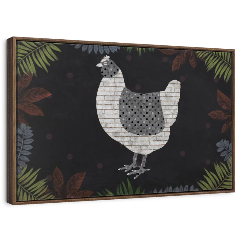 Poulet abstrait, 37 po x 25 po, Cadre flottant noyer